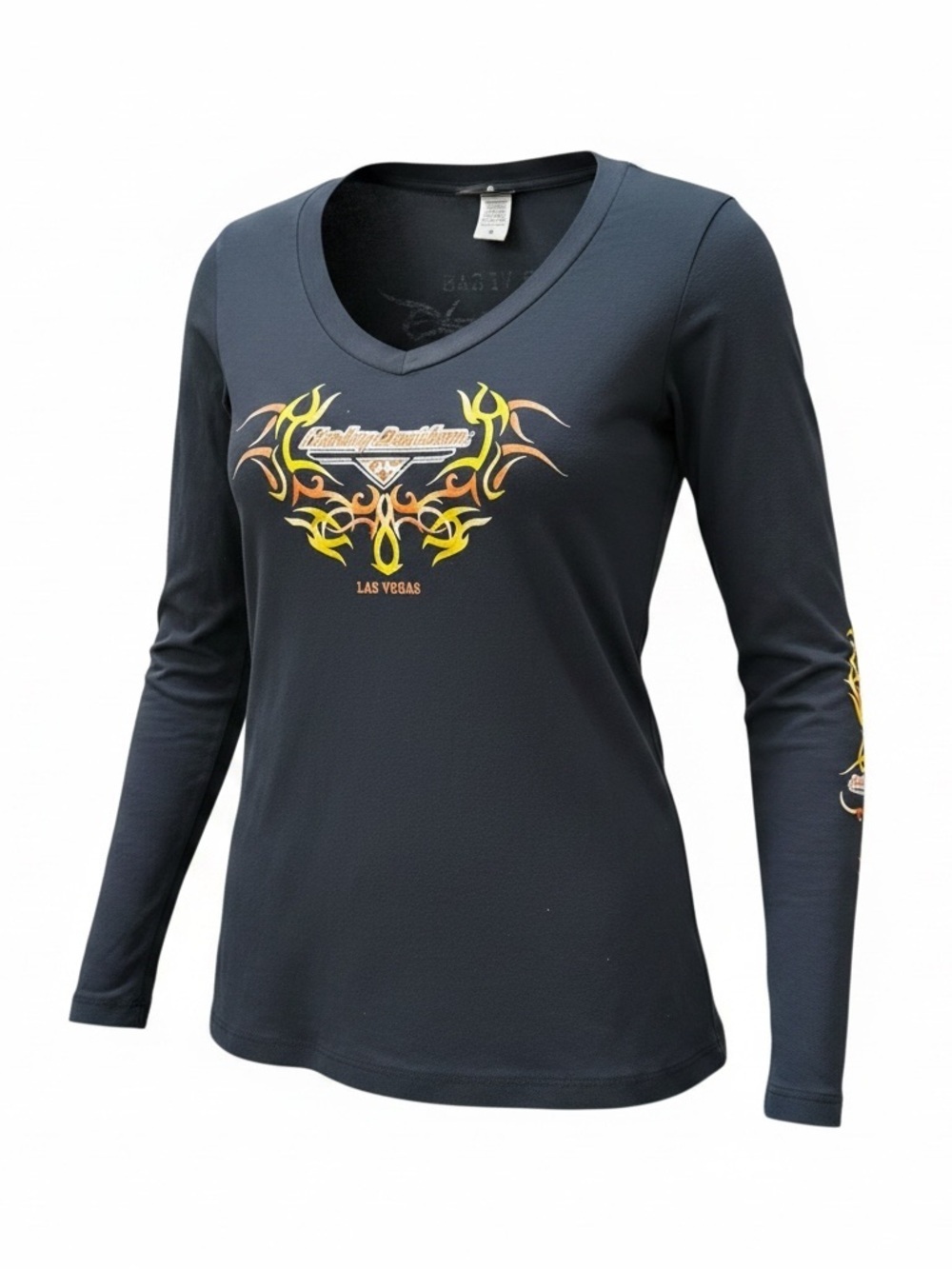 Harley-Davidson Las Vegas Café Women’s Long Sleeve Tee Black Flame Graphic XL